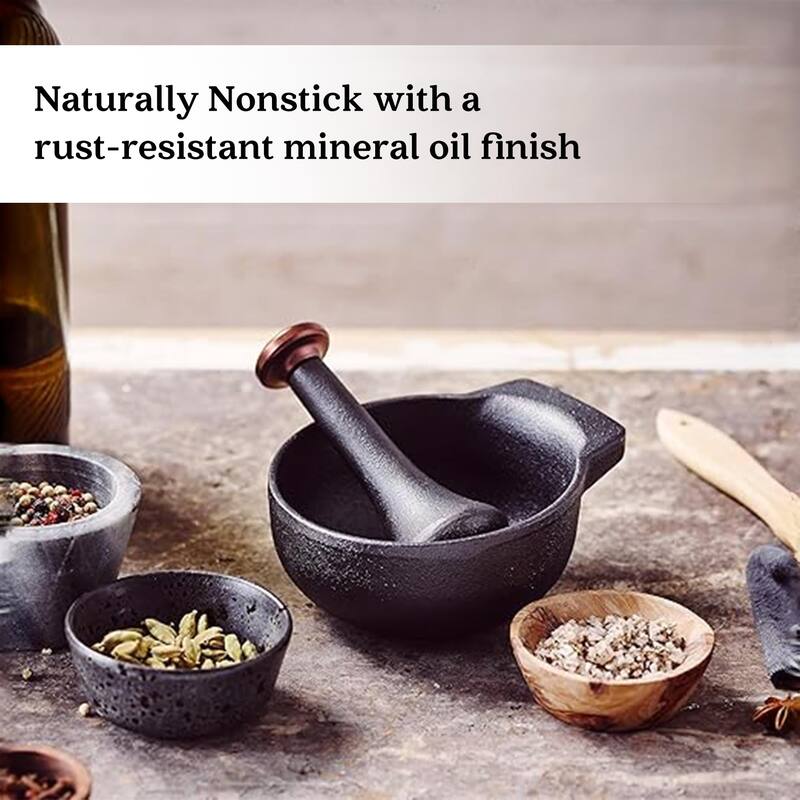 Alva Nori Enameled Cast Iron Mortar and Pestle Set 4" 2 C Nonstick Crusher - 4.3