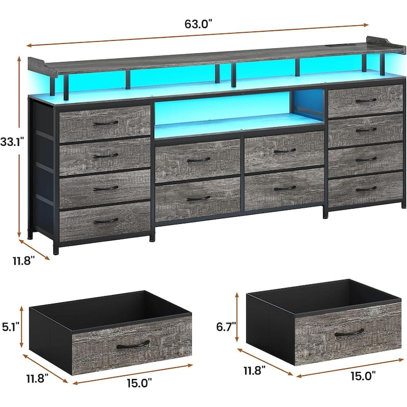 TV Stand 65 70 Inches TV LED Lights Power Outlets Storage Drawers