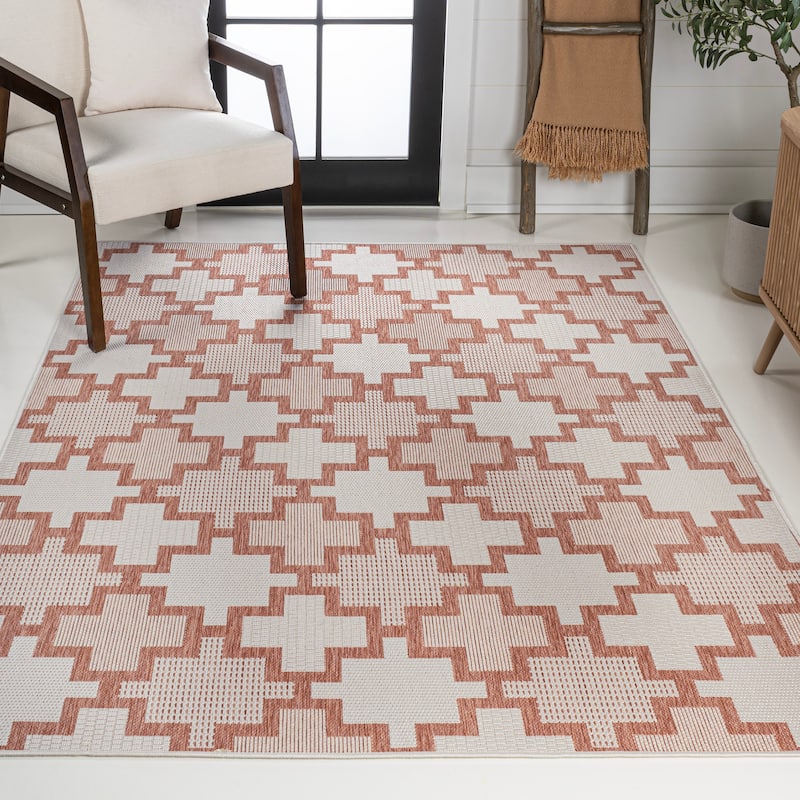 JONATHAN Y Lior Modern Geometric Tile Pattern Salmon/Cream Indoor/Outdoor Area Rug