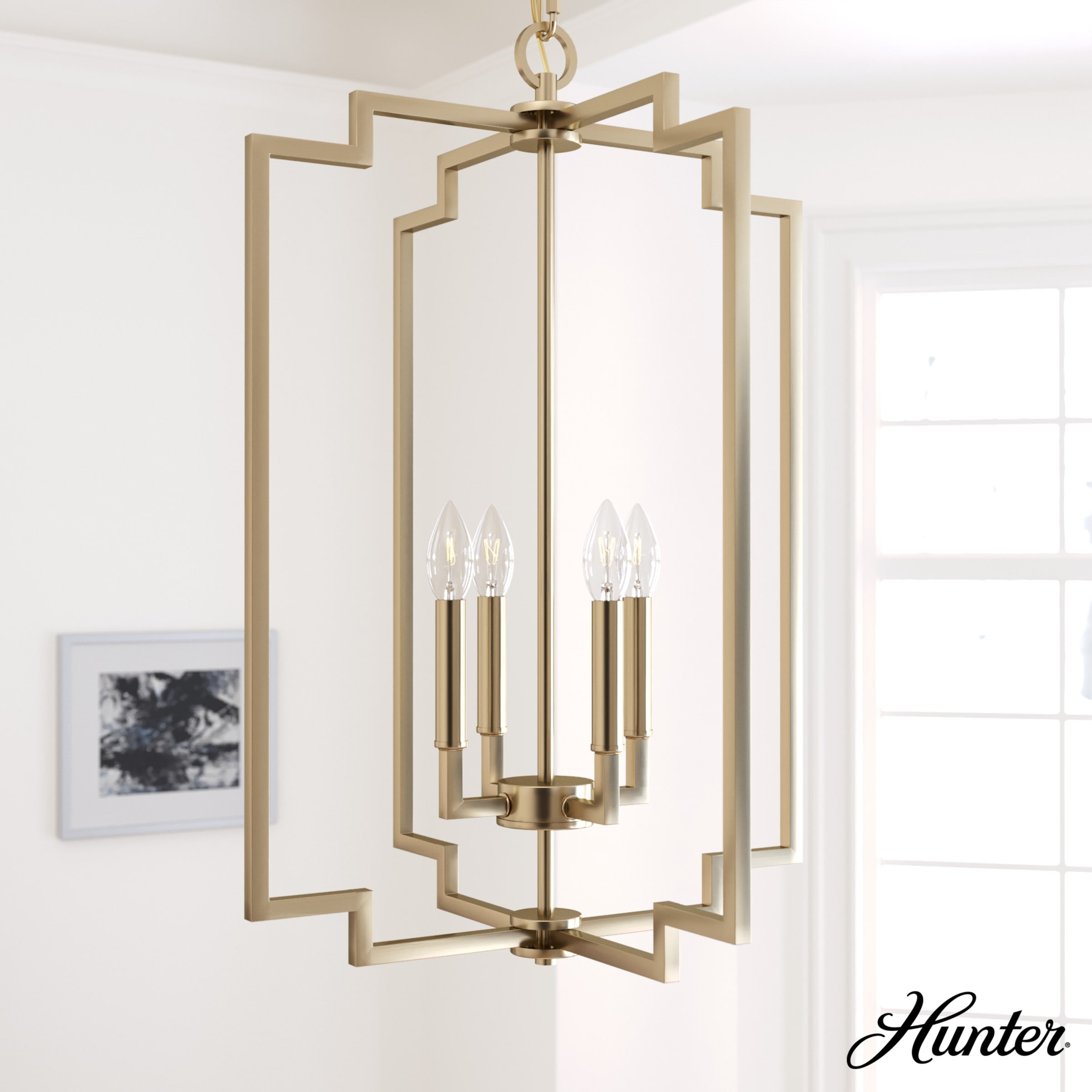 Hunter Zoanne 4-Light Modern Pendant Hanging Light - Island, Entry, Dining - Geometric, Contemporary, Candle, Transitional