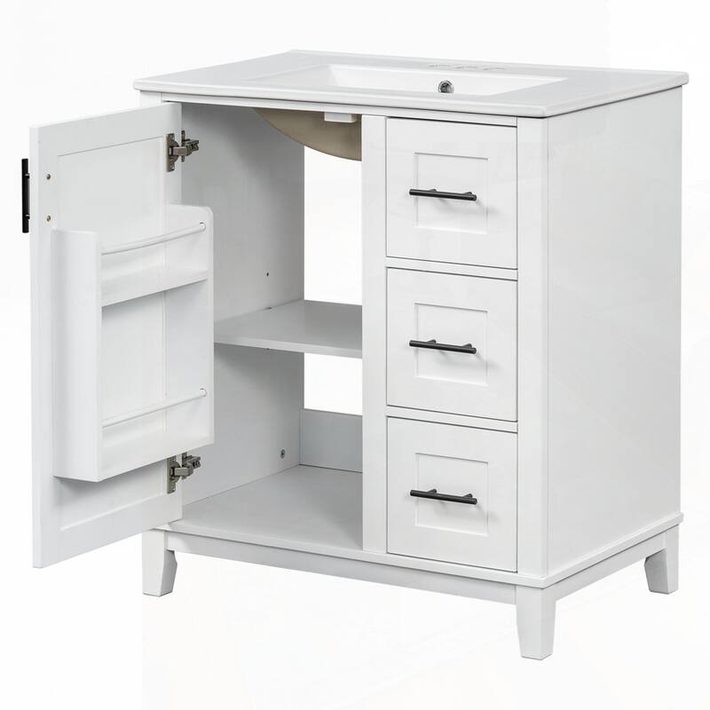 bathroom vanity with ceramic sink