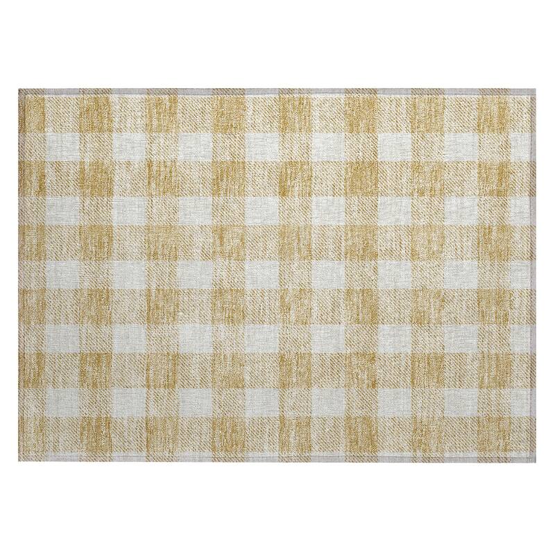 Machine Washable Indoor/ Outdoor Chantille Plaid Rug