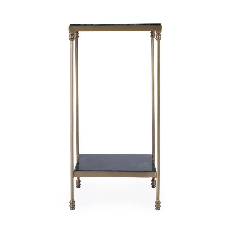HomeRoots 24" Green and Gold Marble and Iron Square End Table With Shelf - 11.50 in. x 24.00 in. x 11.50 in.