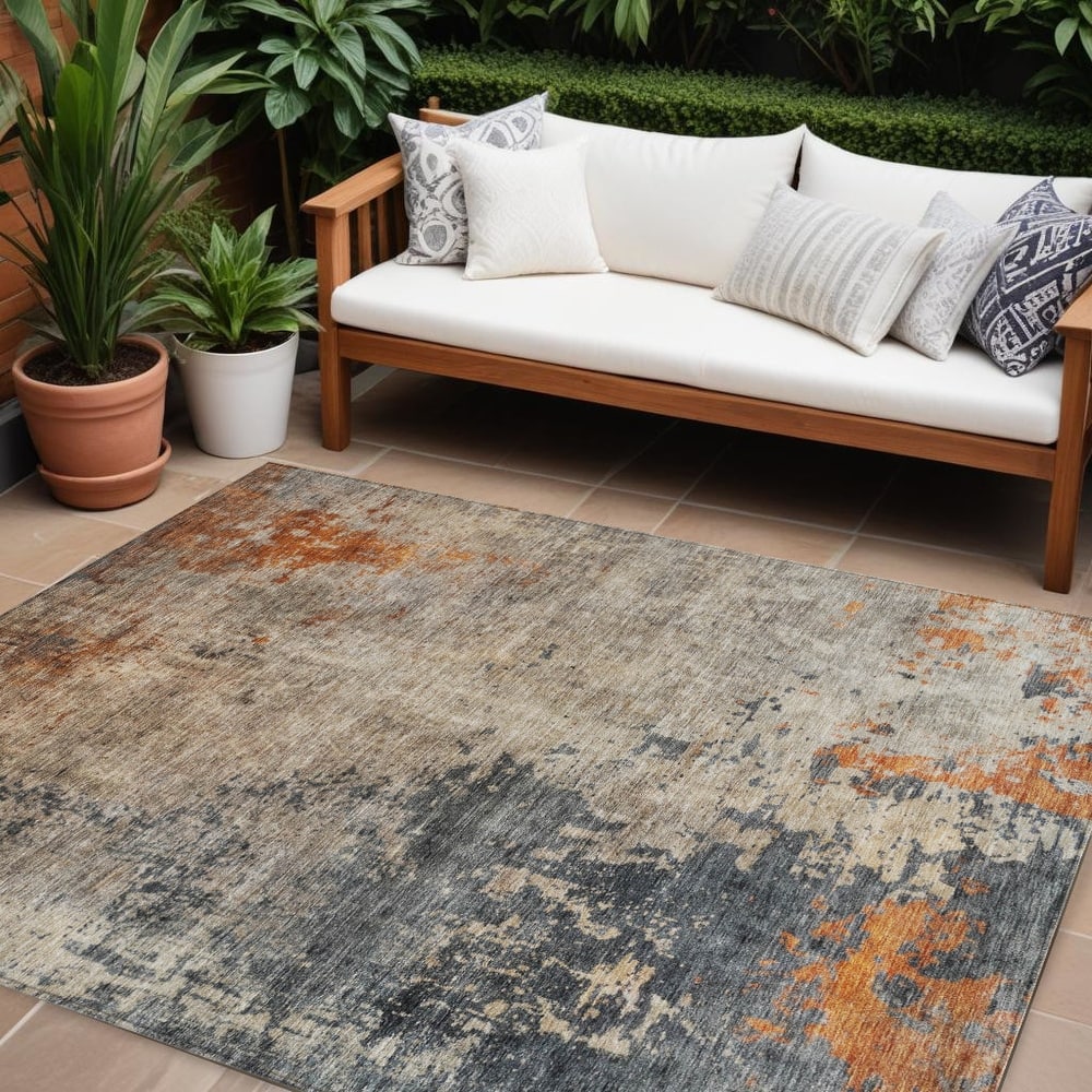 HomeRoots Abstract Transitional Rectangle Outdoor Rug