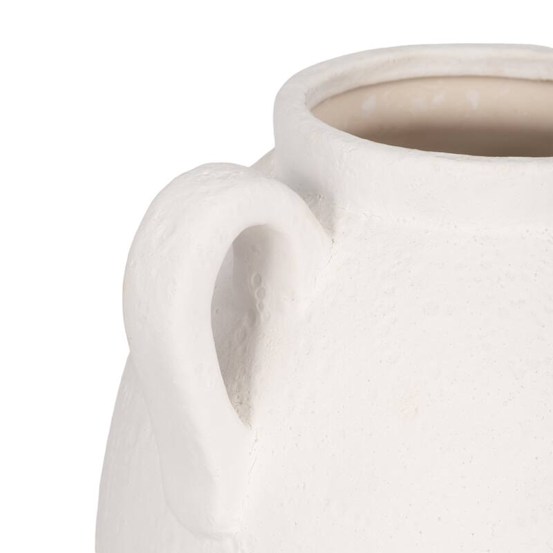 Neutral Ceramic Textured Amphora Jug with Handles Vase - White