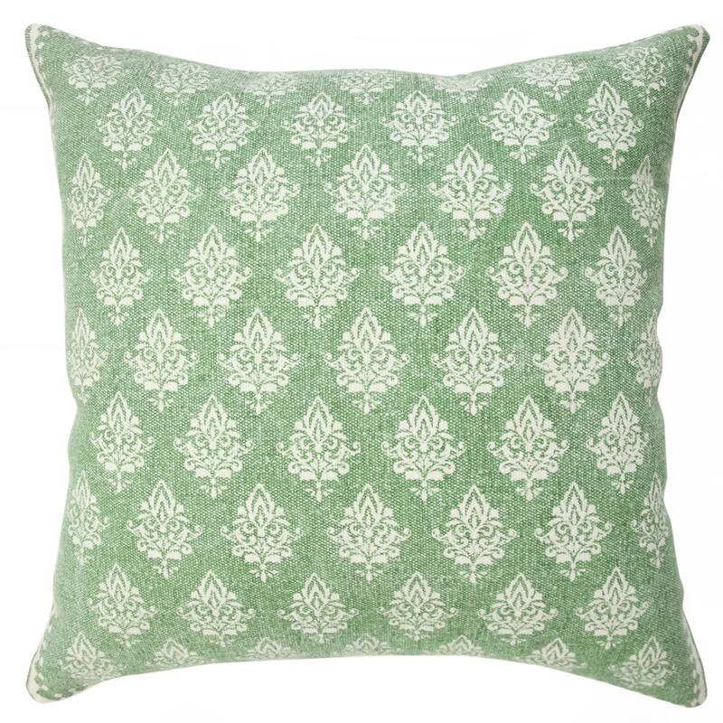 Handwoven Damask Square Throw Pillows - 20" - Meadow Green and White - Set of 2
