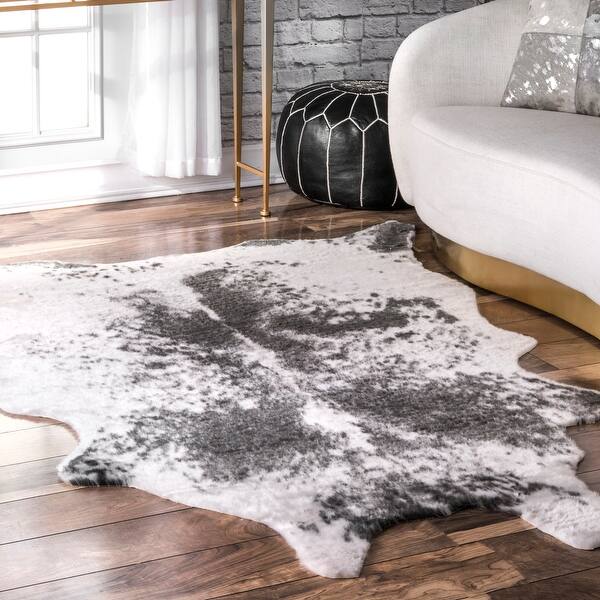 slide 2 of 9, Nuloom Halina Faux Cowhide Area Rug 3'10" x 5' Shaped - Black