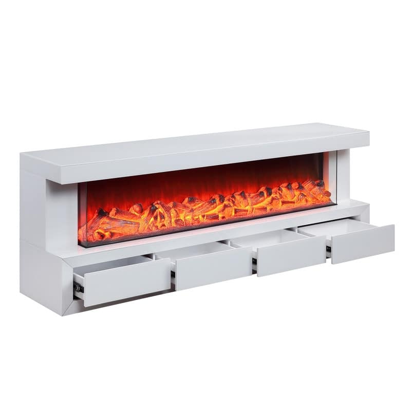 Dorian 71"W Wood Finish TV Stand with Fireplace and Speaker