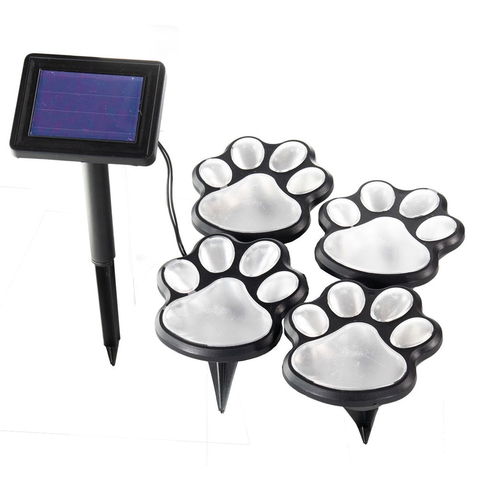 Details about   4 solar dog animal paw print Lights garden statue lantern LED path 3" light lamp 