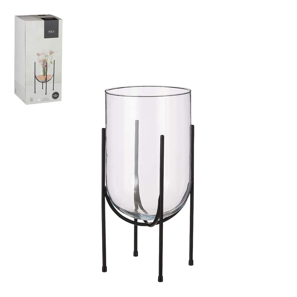 Med. Jamey Glass Vase on Stand Black 15.75"H- A - A