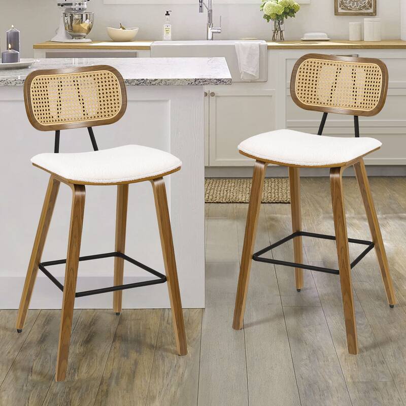 26" Upholstered Wood Counter Height Bar Stools - 17.7"W x 19.5"D x 35.1"H