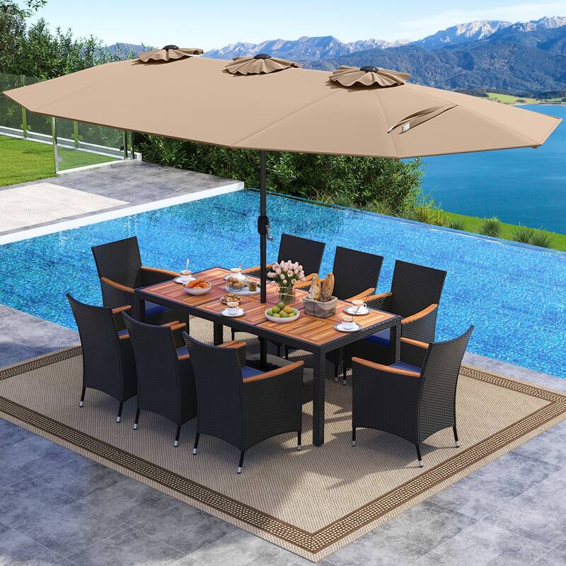 Costway 11 PCS Patio Wicker Dining Set with Double-Sided Outdoor - See Details