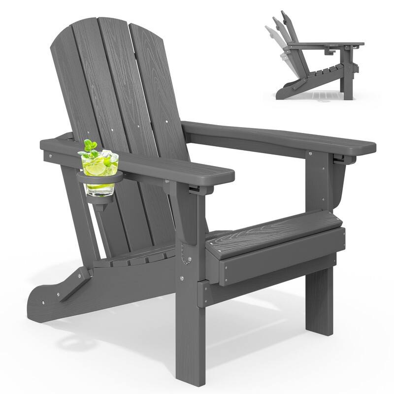 3-Position Reclining Folding Outdoor Chair – PE Wood Grain, Weather-Resistant