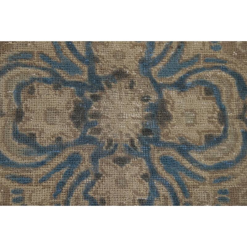 Distressed Blue Tabriz Vintage Persian Area Rug Handmade Wool Carpet - 9'7" x 12'2"