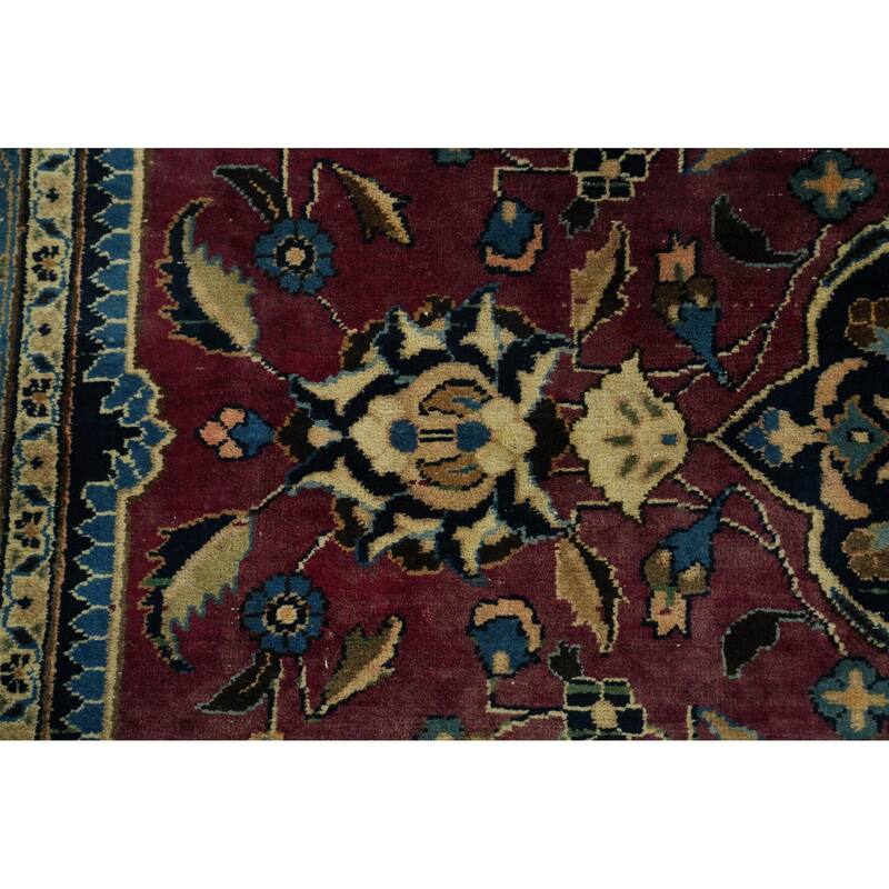Hand Knotted Oriental 100% Wool Carpet Traditional Floral Red Mashad Area Rug - 13' 0'' X 9' 10''