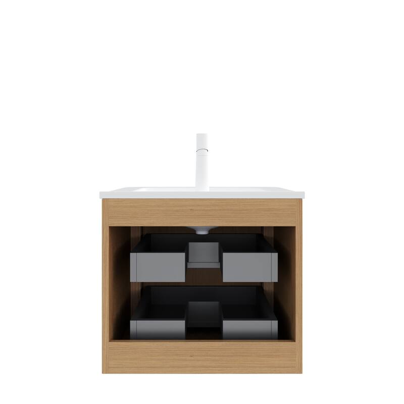 Floating Stripe Bathroom Vanity with Ceramic Sink