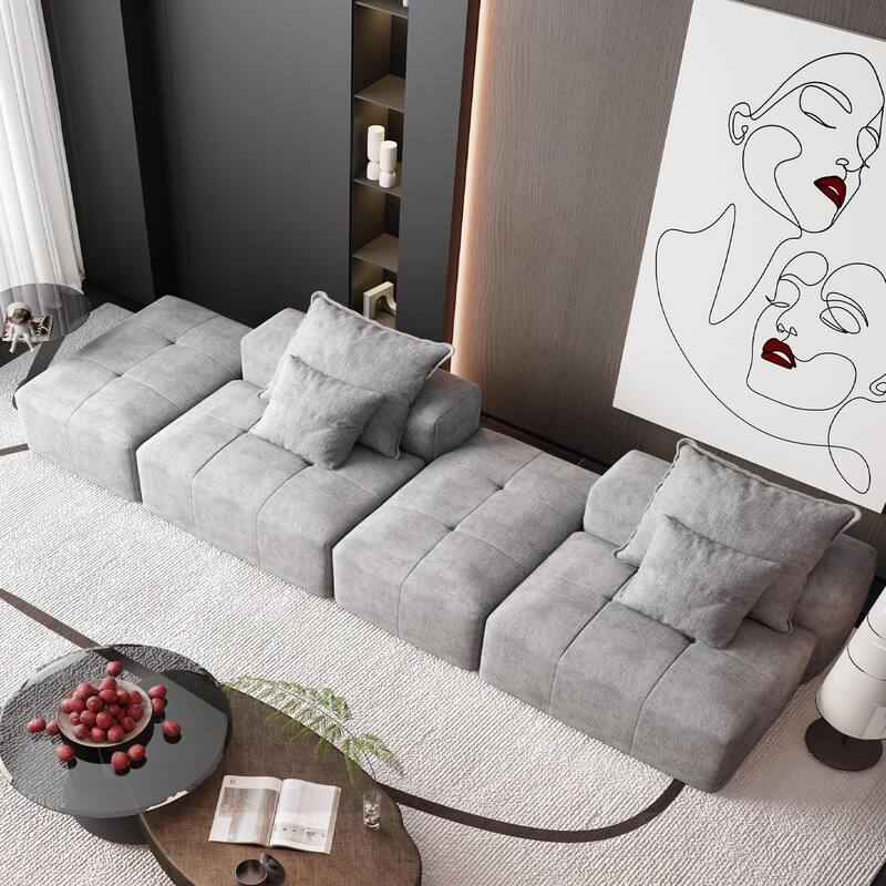 Modern Oversized Modular Chenille Sectional Sofa with 2 Ottomans and 2 Seat, 4 Pillows for Living Room