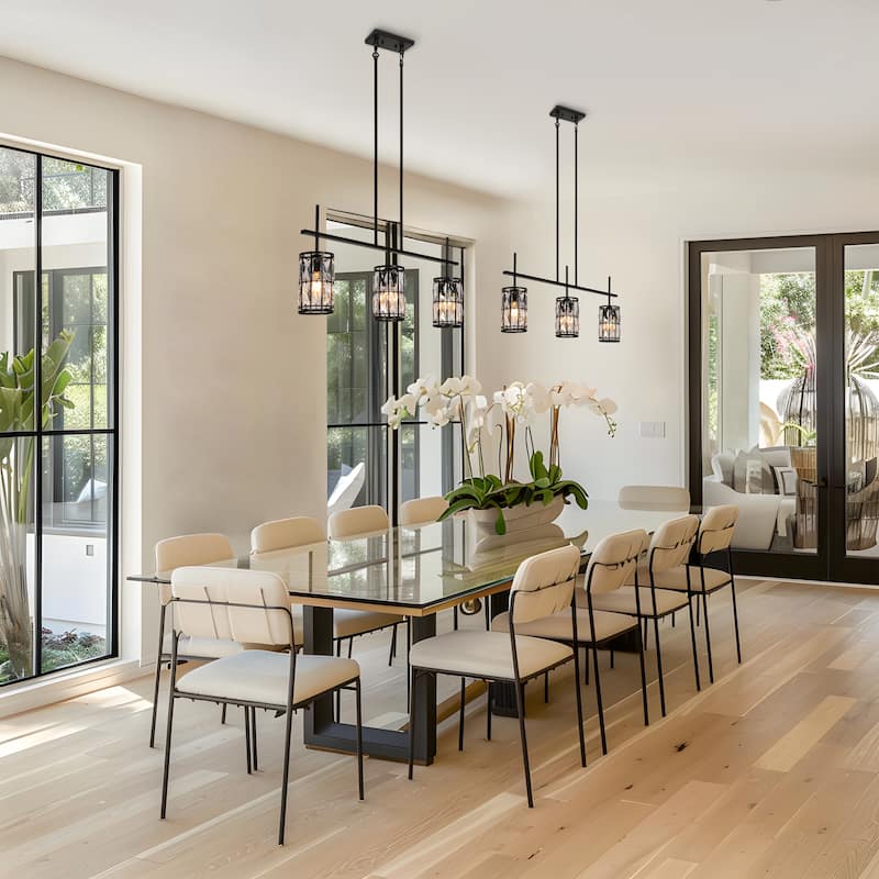 Aulia Modern 3-Light Crystal Chandelier Black Island Lights for Dining Room - L 31.5" x W 4.5" x H 15.5"