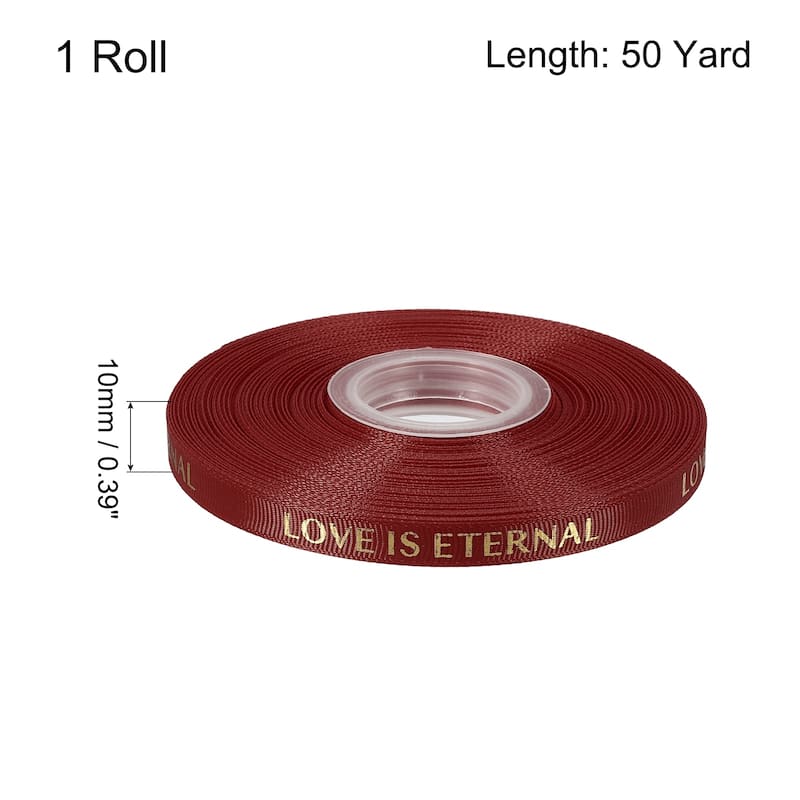 1" 50 Yard Valentine Printed Ribbon Wedding Favor Grosgrain Ribbons - Burgundy - 3/8"