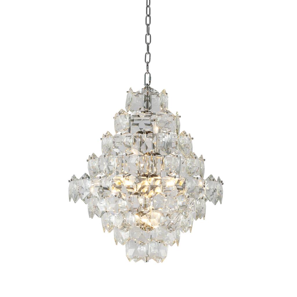 12-Light Chrome Chandelier With Clear Crystals