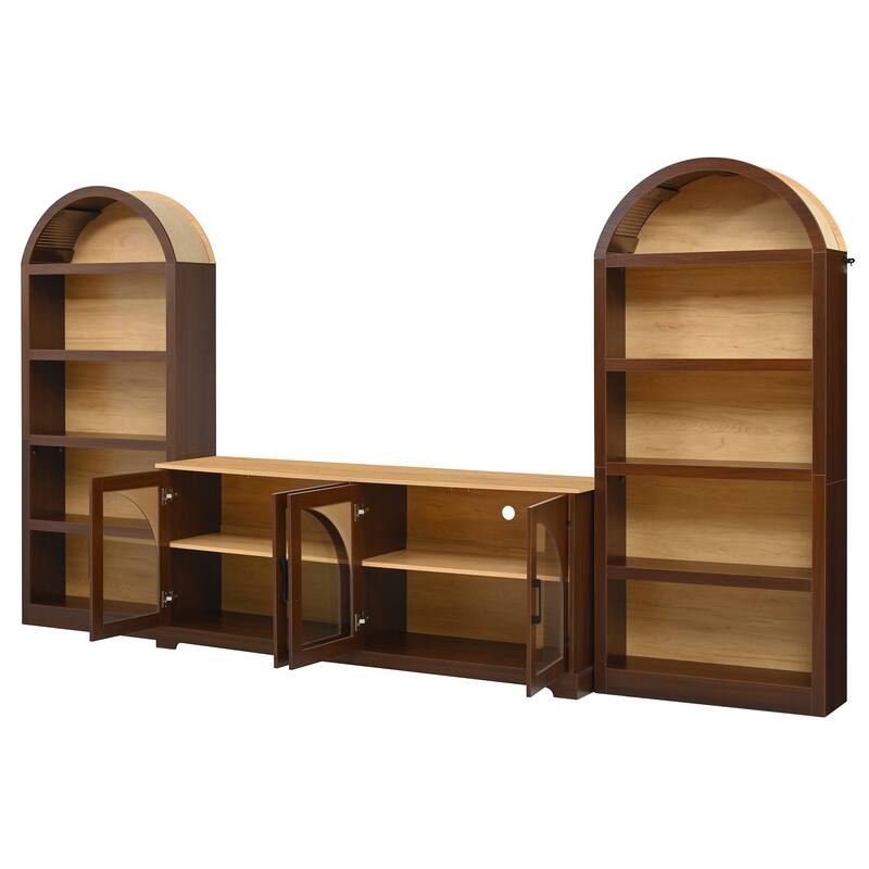 3-Piece Retro Entertainment Center for TVs up to 70", Two-Tone Farmhouse TV Stand with Sideboard & Bookshelf