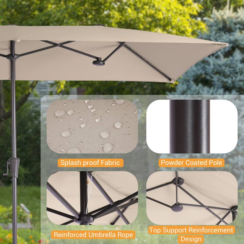 LIVOOSUN 11x7/10x6.5Ft Large Double-Sided Rectangular Outdoor Patio Market Umbrella with Crank, Gray