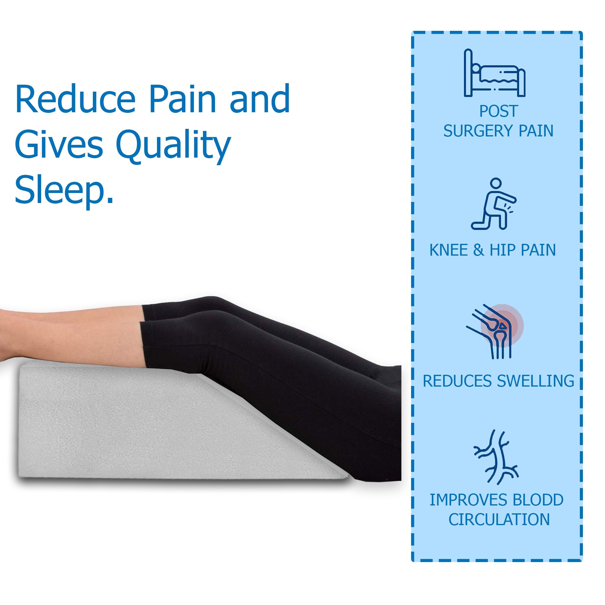 Leg Pillow Full Foam Top Leg Rest Elevating Foam Wedge Relieves and Recovers Foot and Ankle Injury Leg Pain White Medium Standard
