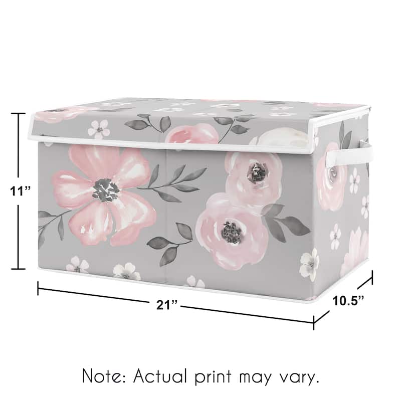 Grey Watercolor Floral Girl Kids Fabric Toy Bin Storage - Blush Pink Gray and White Shabby Chic Rose Flower Polka Dot Farmhouse
