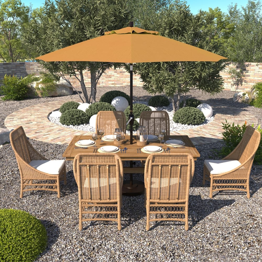 California Umbrella 9' Round Crank Lift Push Button Tilt Bronze Aluminum Patio Umbrella Sunbrella