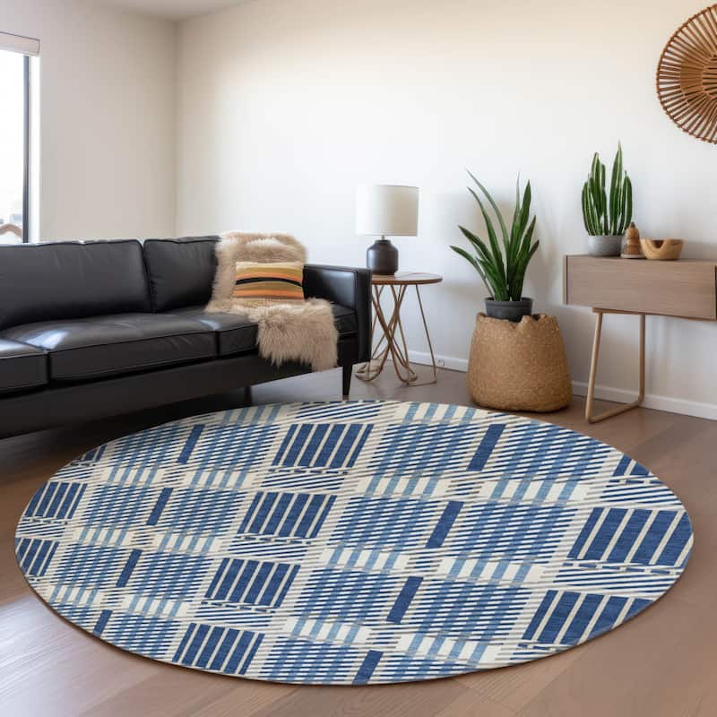 Premium Washable Super Soft Modern Plaid Mayfield Rug - Navy - 8' x 8'