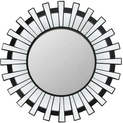 25.5" Black Sunburst Round Wall Mounted Mirror