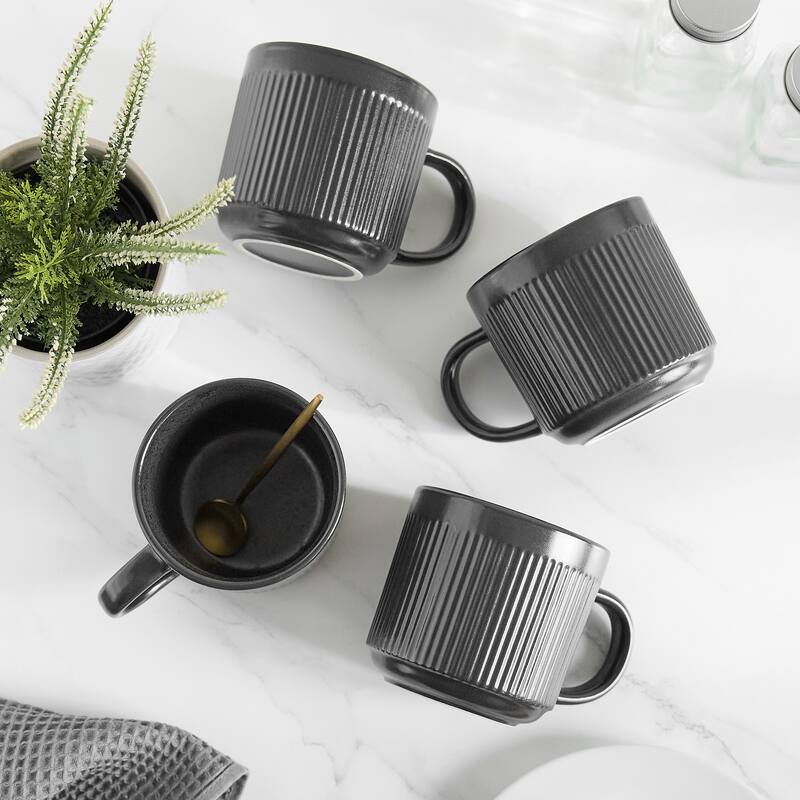 Sango Anderson Black Coffee Mugs Set of 4, 16.5 oz Ceramic Tea Cups