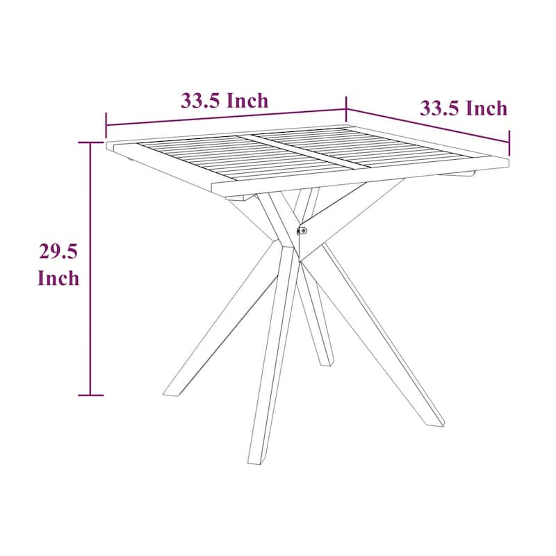 Outdoor Breakfast Bistro Table, Square 34 Inch Brown Solid Acacia Wood