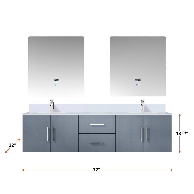 Geneva 72 in. W x 22 in. D Dark Grey Double Bath Vanity, White Quartz Top, Faucet Set, and 30 in. LED Mirrors