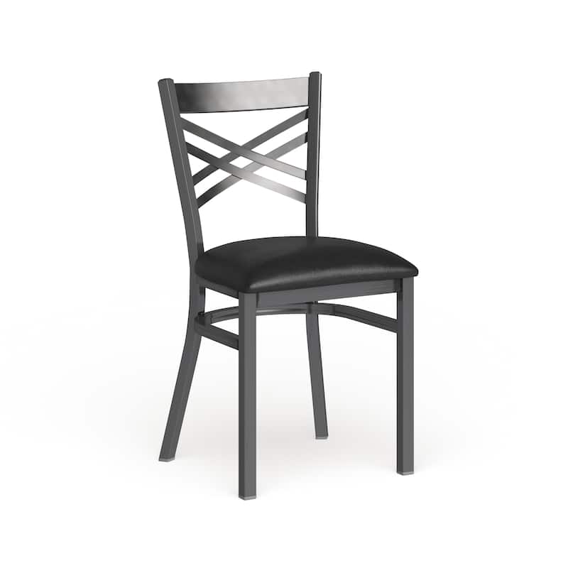 Steel X-back Restaurant Chair - 16.5"W x 17"D x 32.25"H - black vinyl seat/clear coated metal frame