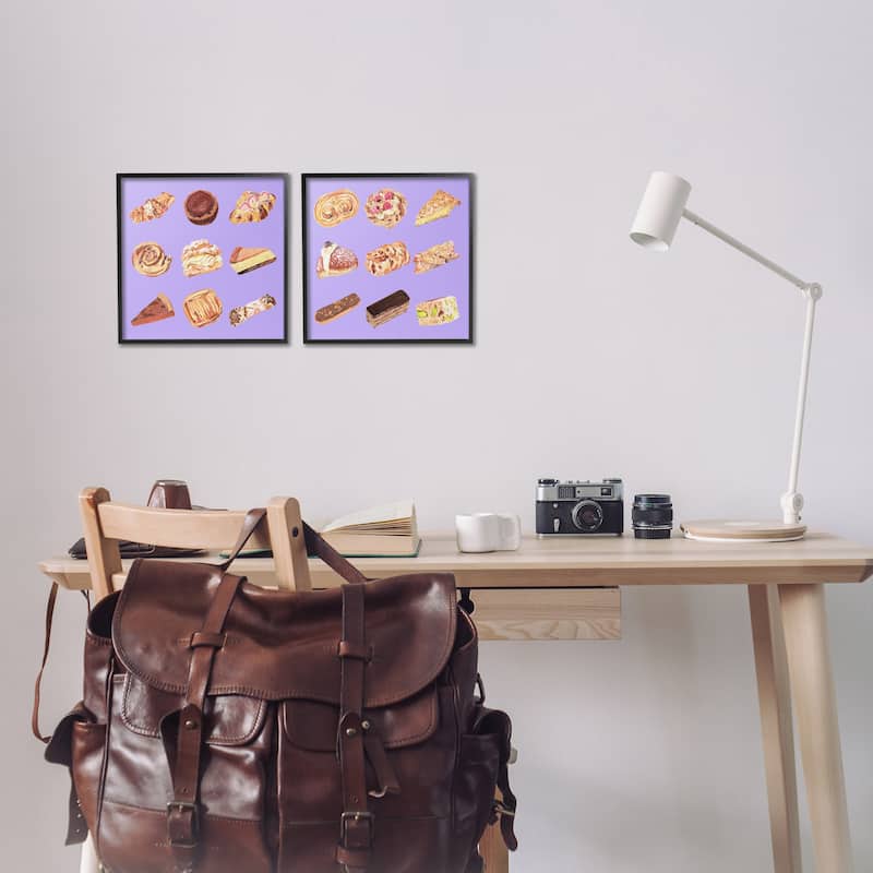 Stupell Various Pastries on Purple Framed Giclee Art Design By Melissa Wang (Set of 2)