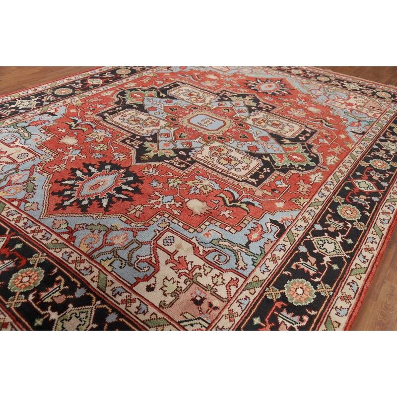 Heriz Serapi Oriental Area Rug Hand-Knotted Wool Carpet - 8'11" x 12'1"