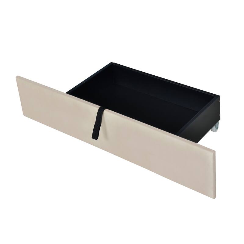 Queen Size Velvet Upholstered Platform Bed with Twin XL Trundle, 2 Storage Drawers & Tufted Headboard