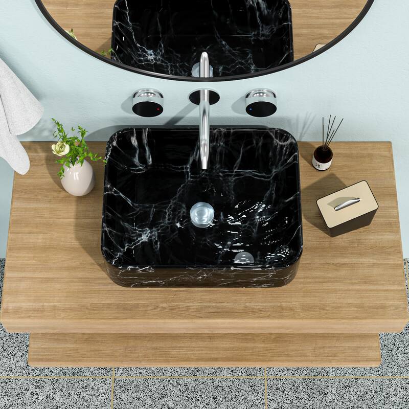 Modern 19-Inch Ceramic Bathroom Sink, Polished Finish, Easy Maintenance, and Durable Design - 19in L