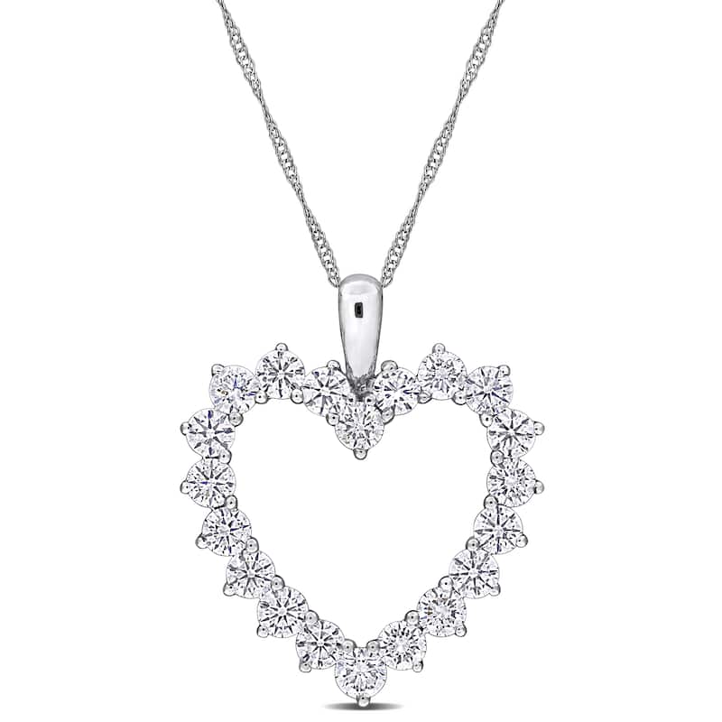 2ct TDW Lab-Grown Diamond Open Heart Pendant with Chain in 14k White Gold - 17in