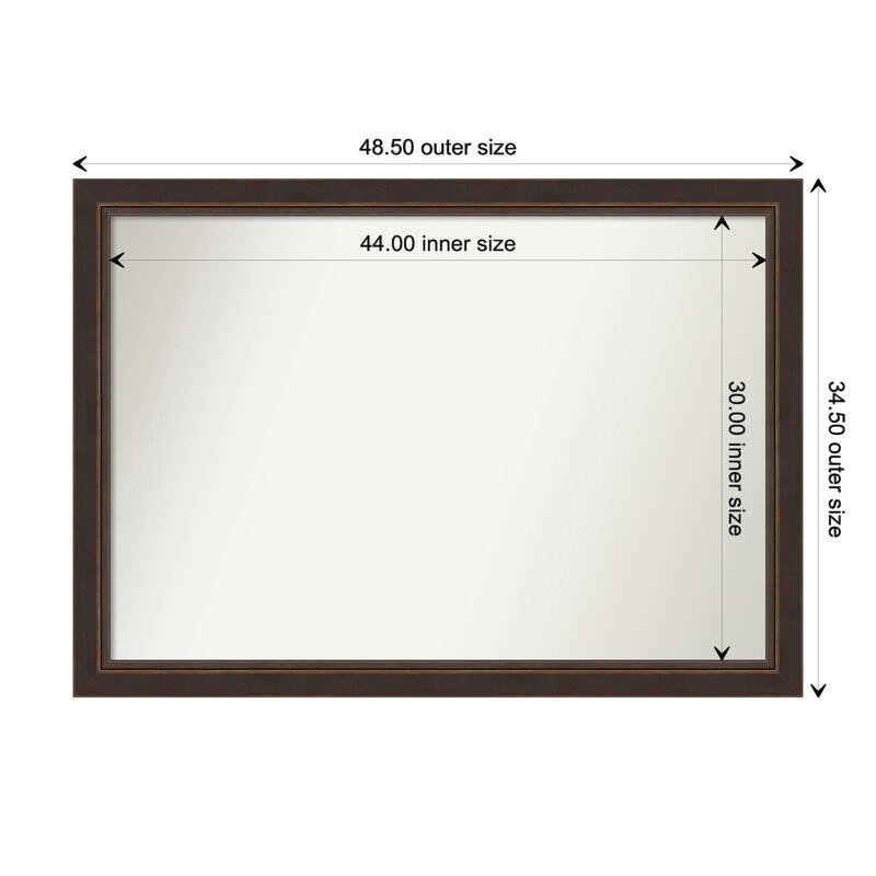 Lara Bronze Framed Non-Beveled Custom Wall Mirror, Bathroom Vanity Mirror - Outer Size: 48.5 x 34.5