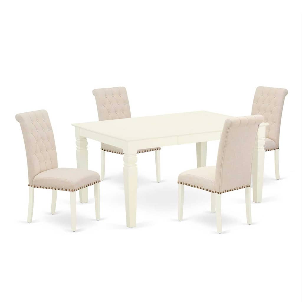 HomeStock 5-Piece Linen white Solid Wood Top-Rectangular Dining Room Set with Butterfly Leaf-Seats 4