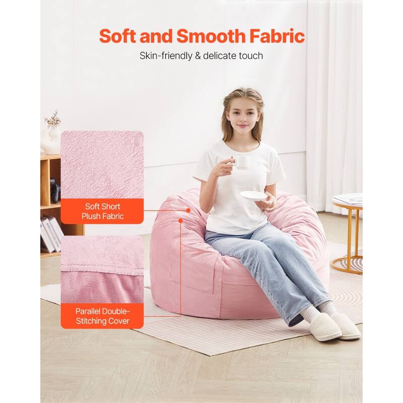 3 Ft Round Bean Bag Chair with Removable Velvet Cover and Memory Foam - 35.04 x 35.04 x 22.05 inches