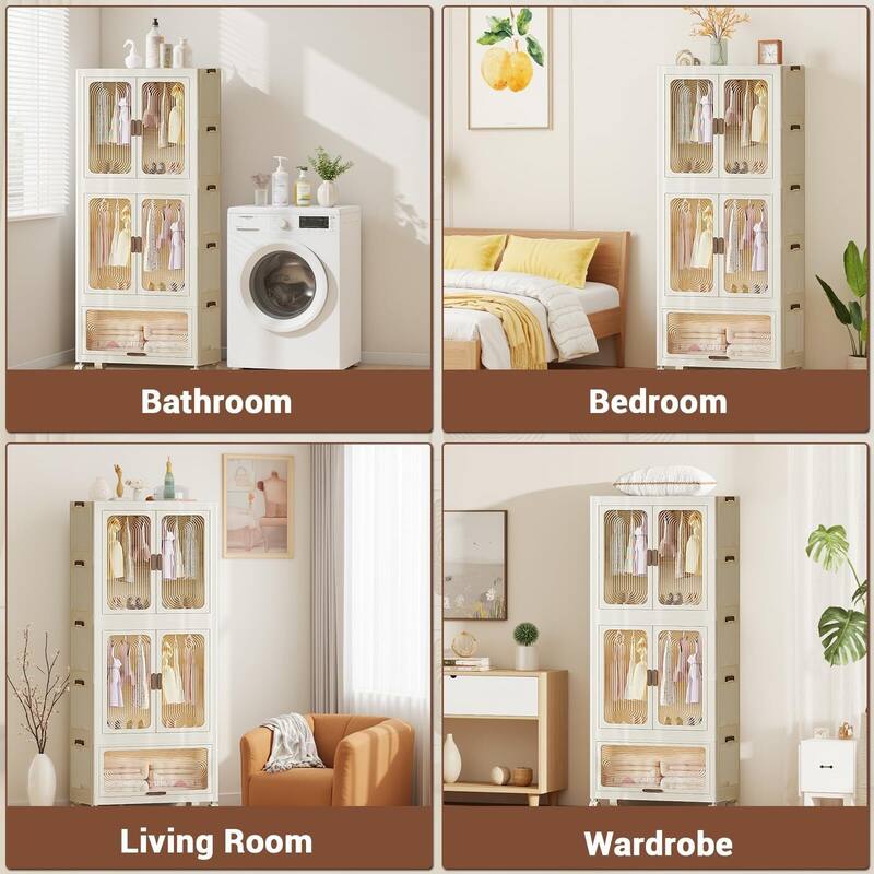 Wardrobe Storage Organiser With Doors And Drawers, 3 Tier Clear Storage Boxes Organizer
