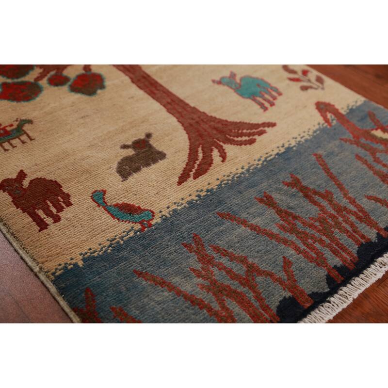 Animals Pictorial Kazak Oriental Foyer Rug Hand-Knotted Wool Carpet - 2'0"x 3'0"