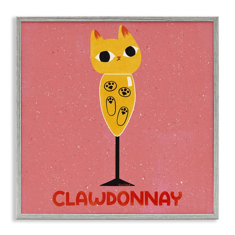 Stupell Clawdonnay Feline Wine Framed Giclee Art Design By Carrie Cantwell - 12 x 12 - Grey