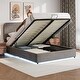 preview thumbnail 33 of 35, Upholstered Queen Hydraulic Storage Bed with RGB LED Light - Elegant Green Velvet Design
