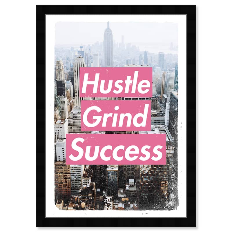 Wynwood Studio Prints Typography and Quotes Hustle City Pink Pink and Rose Pink Modern & Contemporary Wall Art Canvas Print