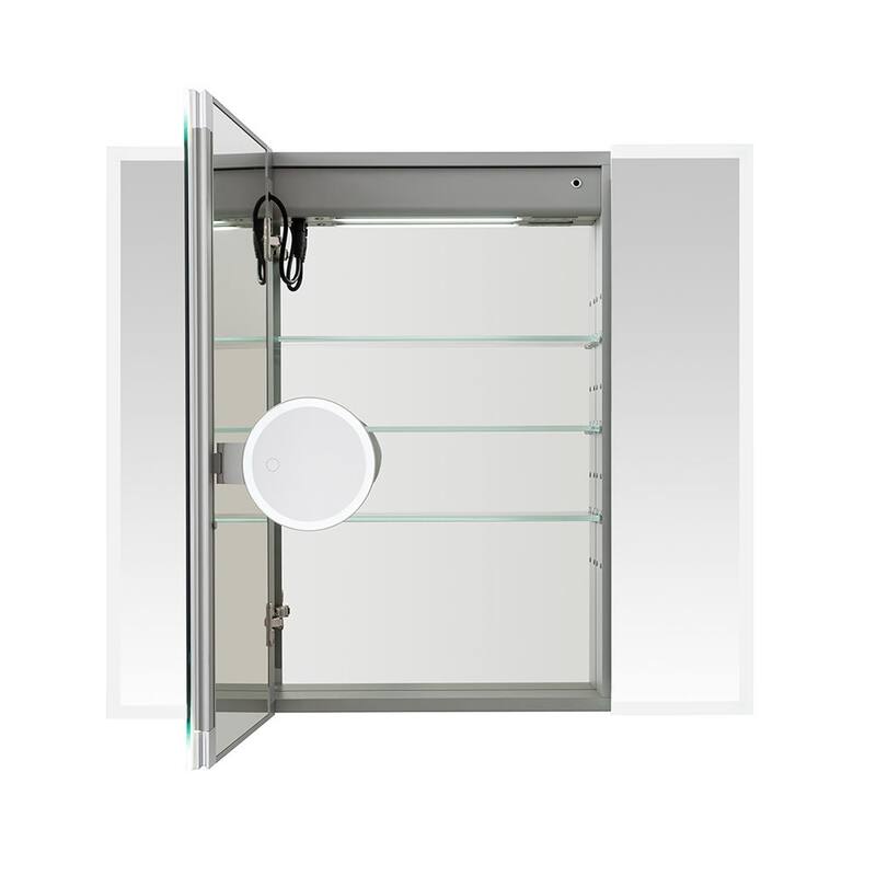 AQUADOM Edge Royale 48W Bathroom Led Lighted Medicine Cabinet Defogger, 3X LED Adjustable Magnifying Mirror, Electrical Outlets