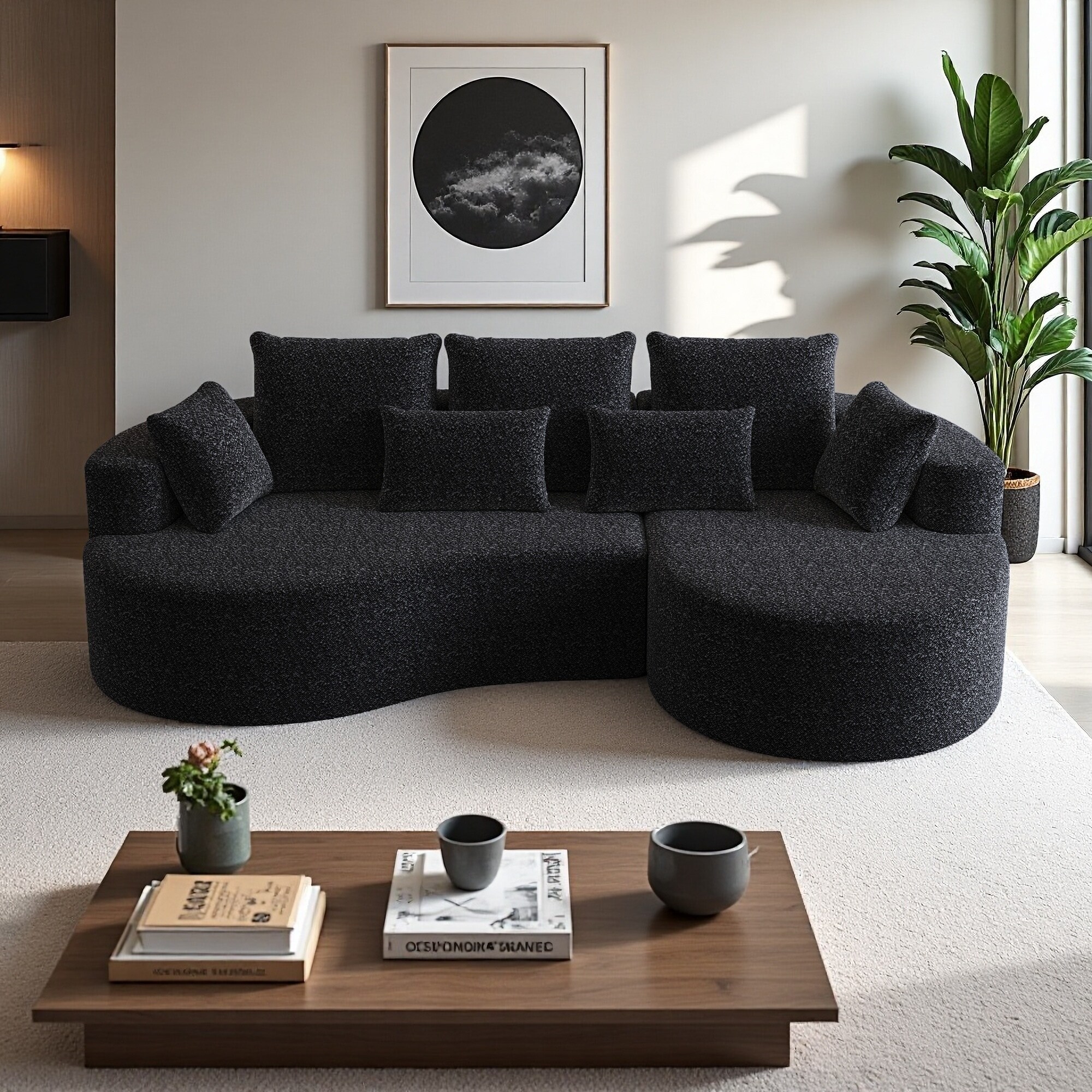 105" Chenille Sectional Sofa with 7 Pillows, Deep Seat and Free Combination